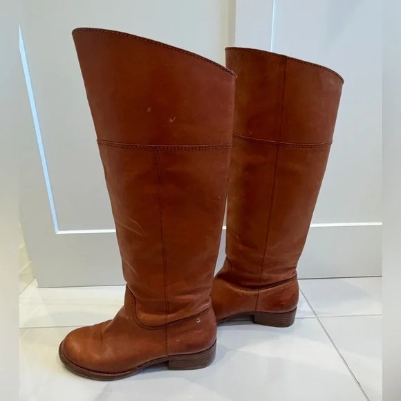 Coach Tall Leather Riding Boots in Cognac Brown - Picture 3 of 5